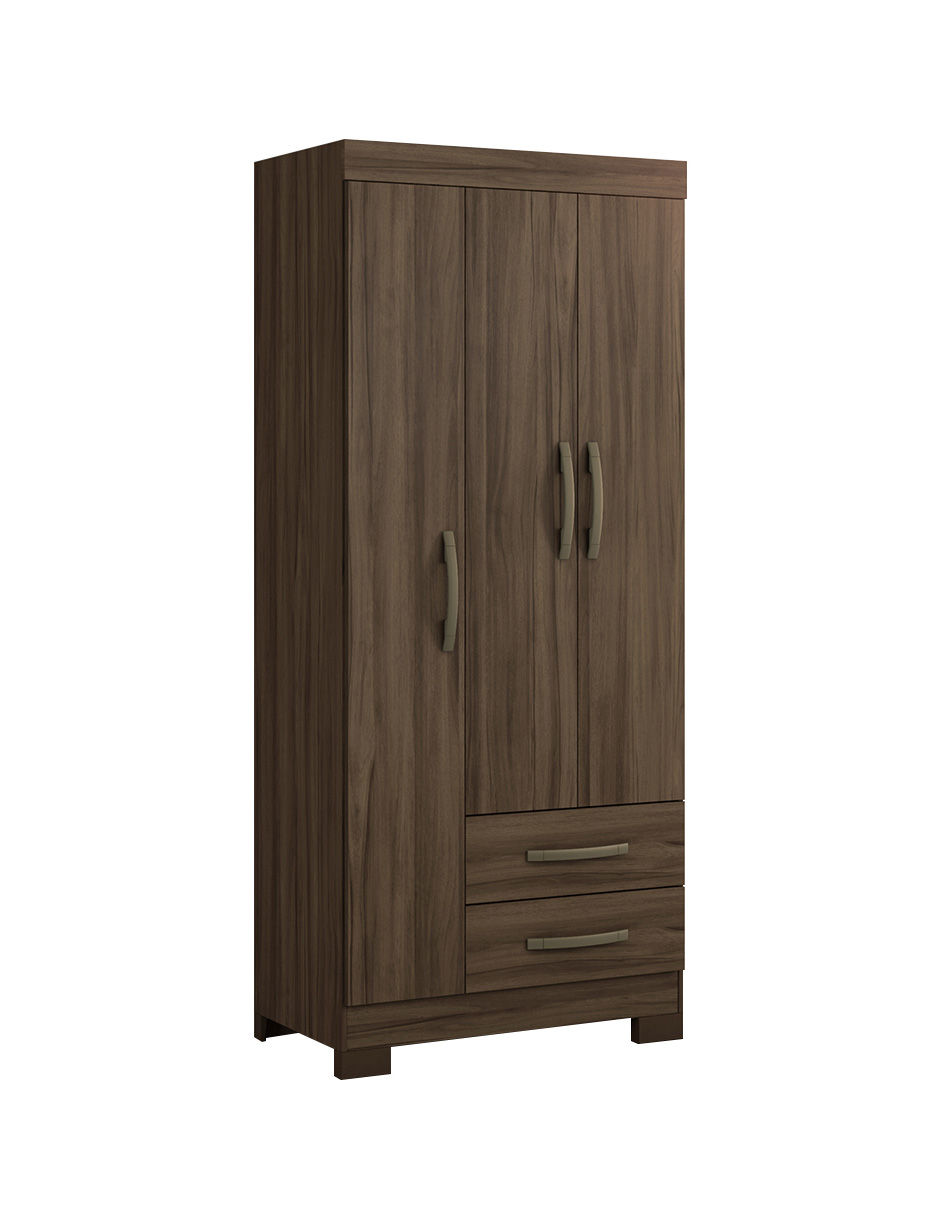 Ropero Closet Moderno 3 Puertas y 2 Cajones NT5000 Nogal