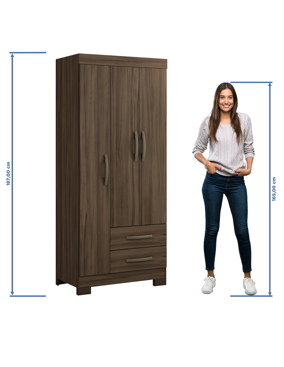 Ropero Closet Moderno 3 Puertas y 2 Cajones NT5000 Nogal
