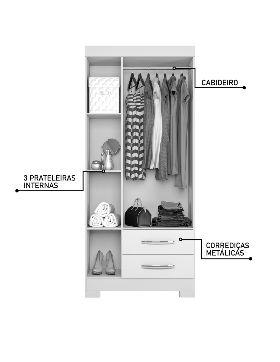 Ropero Closet Moderno 3 Puertas y 2 Cajones NT5000 Nogal
