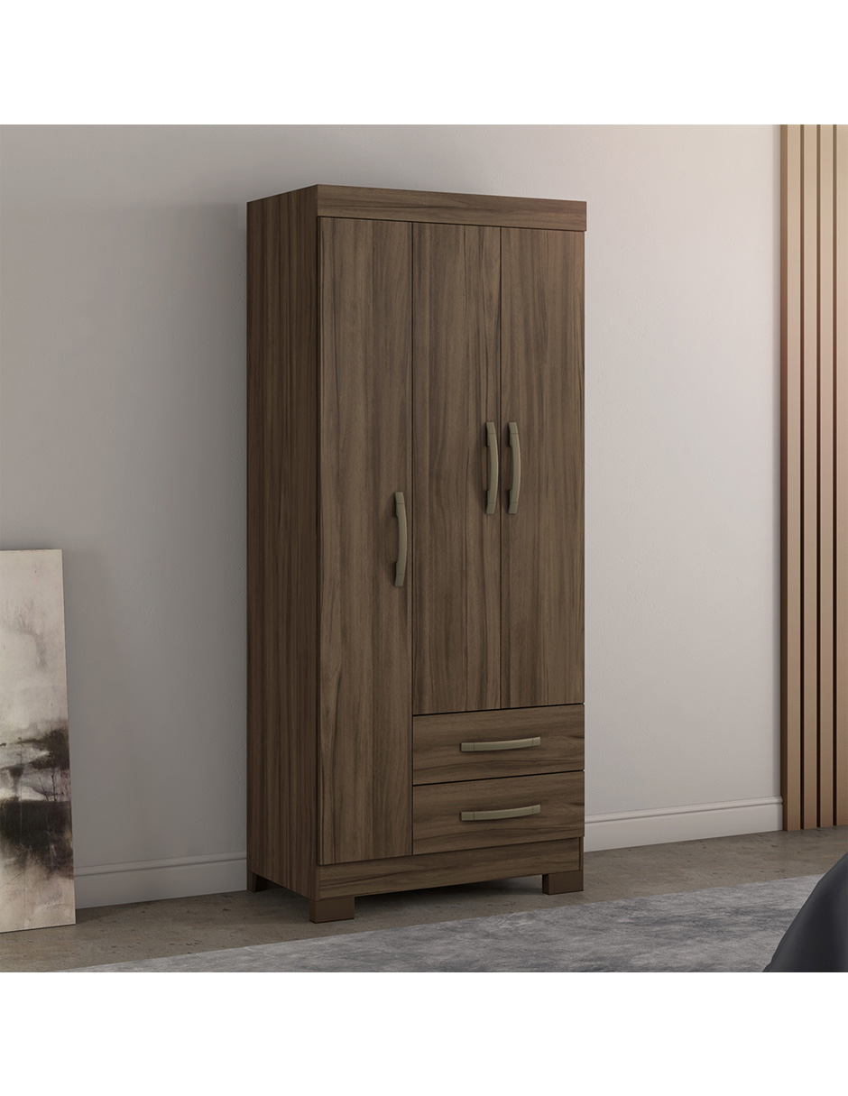 Ropero Closet Moderno 3 Puertas y 2 Cajones NT5000 Nogal