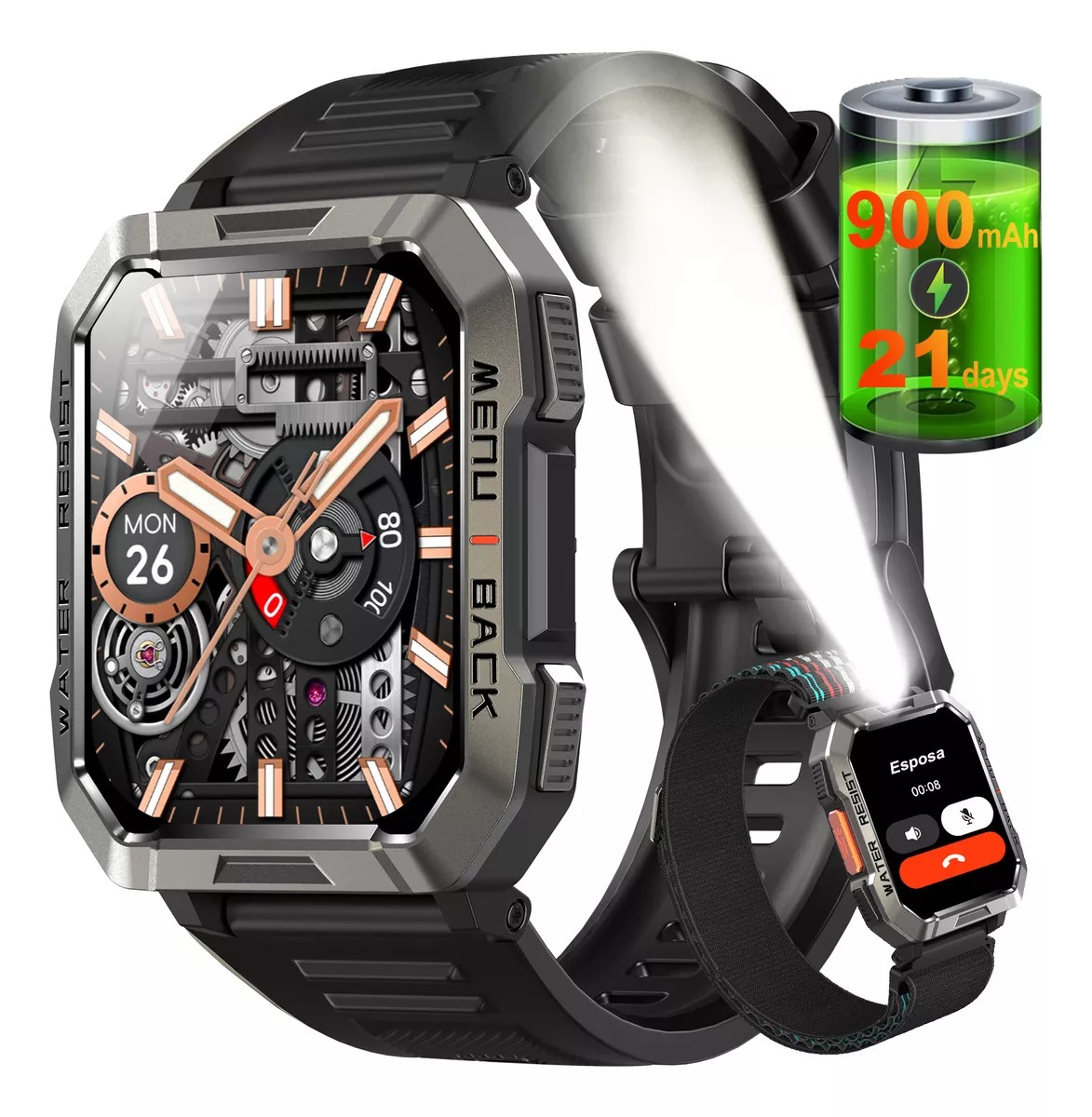 Reloj inteligente smart watch reloj militar para hombre blackview w60 bluetooth black 21 sports ip68 900mah relojes inteligentes militares relojes inteligentes con linterna