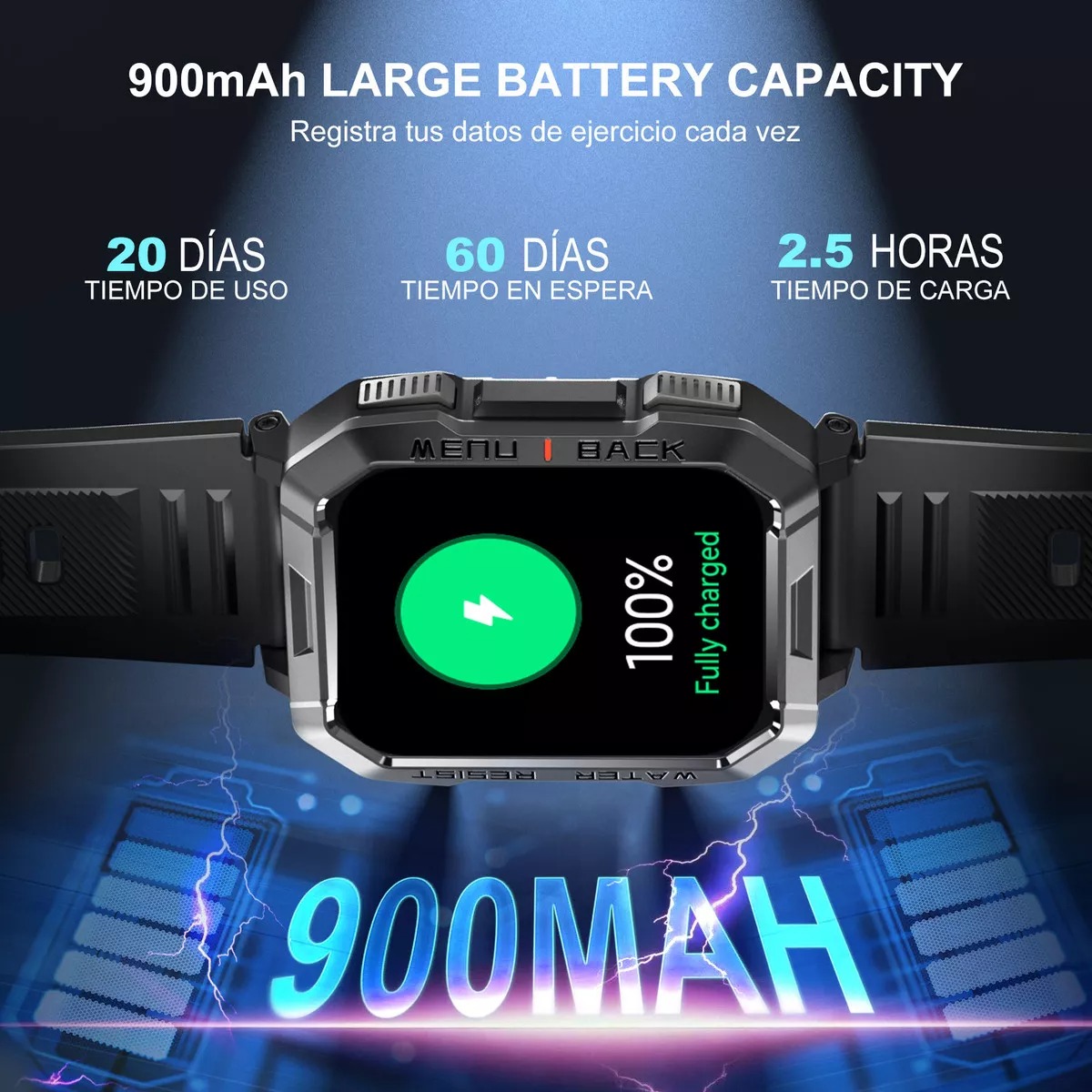 Reloj inteligente smart watch reloj militar para hombre blackview w60 bluetooth black 21 sports ip68 900mah relojes inteligentes militares relojes inteligentes con linterna