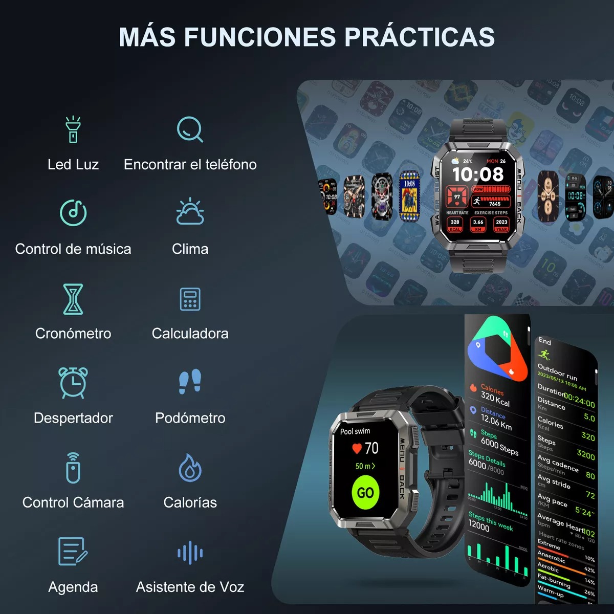 Reloj inteligente smart watch reloj militar para hombre blackview w60 bluetooth black 21 sports ip68 900mah relojes inteligentes militares relojes inteligentes con linterna