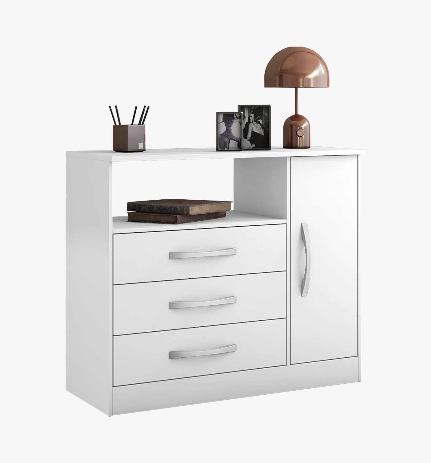 Cómoda Cajonera Moderna Con 3 Cajones 1 Puerta Color Blanco NT5075
