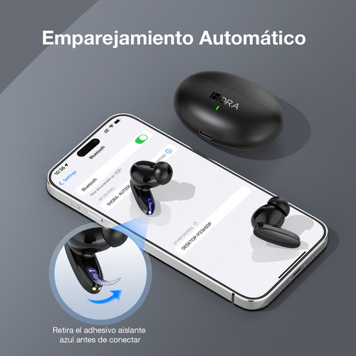 Audífonos in-ear inalámbricos 1Hora AUT205 Negro Auriculares Inalambricos Bluetooth 5.3 con Microfono