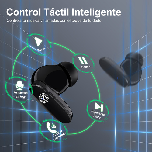Audífonos in-ear inalámbricos 1Hora AUT205 Negro Auriculares Inalambricos Bluetooth 5.3 con Microfono