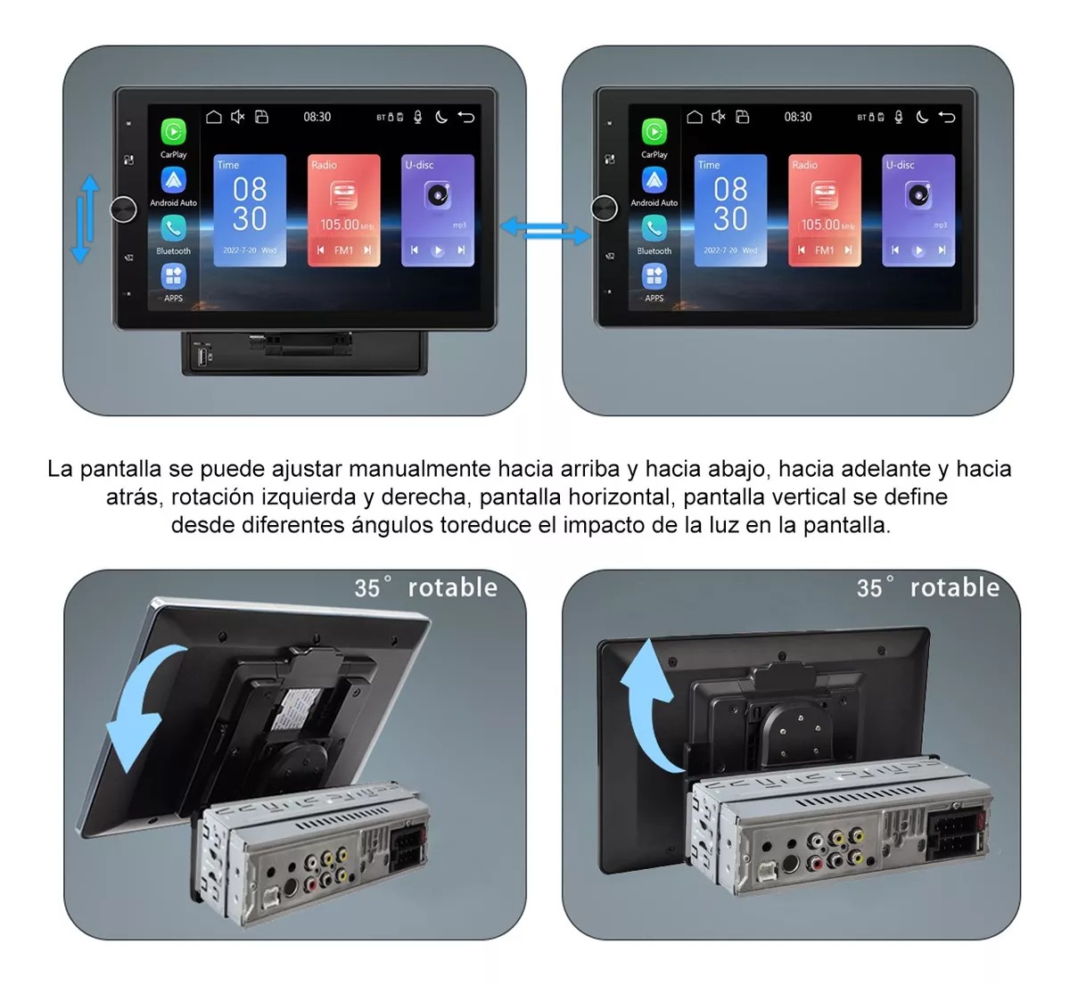 Estéreo De Pantalla Desmontable Giratorio 1din 10.4 Pulgadas