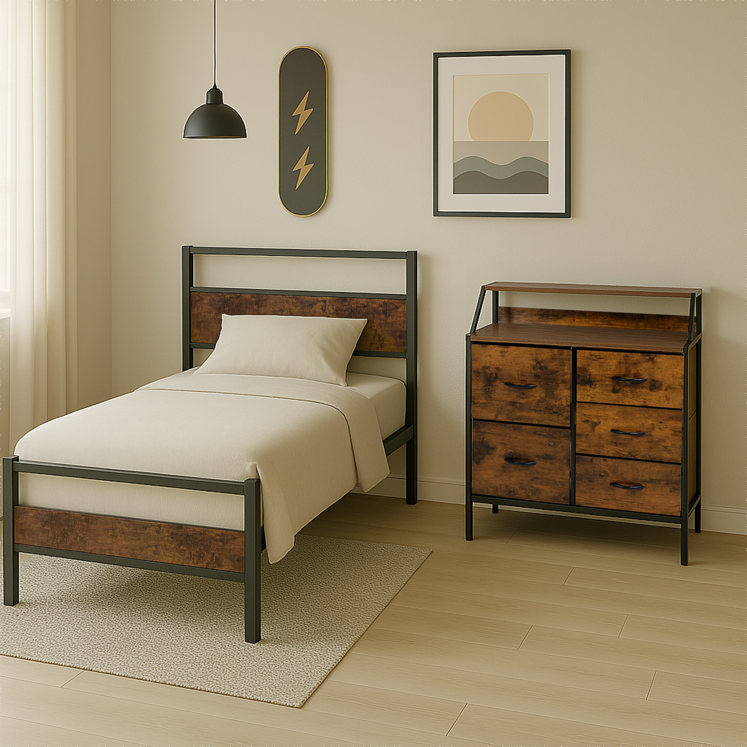 Comoda Cajonera Mueble 5 Cajones Marron Metal Organizador Madera