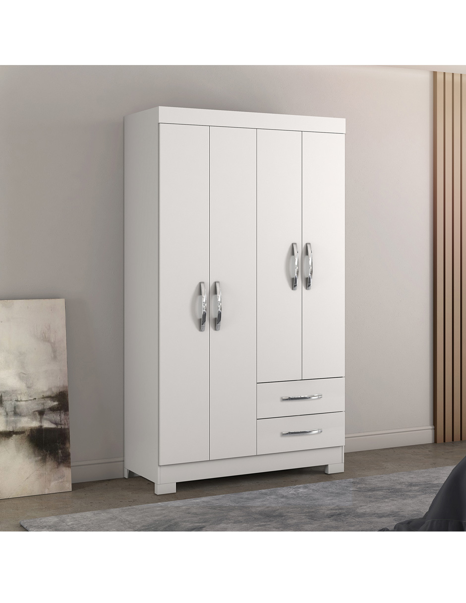 Ropero Closet Moderno 4 Puertas y 2 Cajones NT5005 Blanco