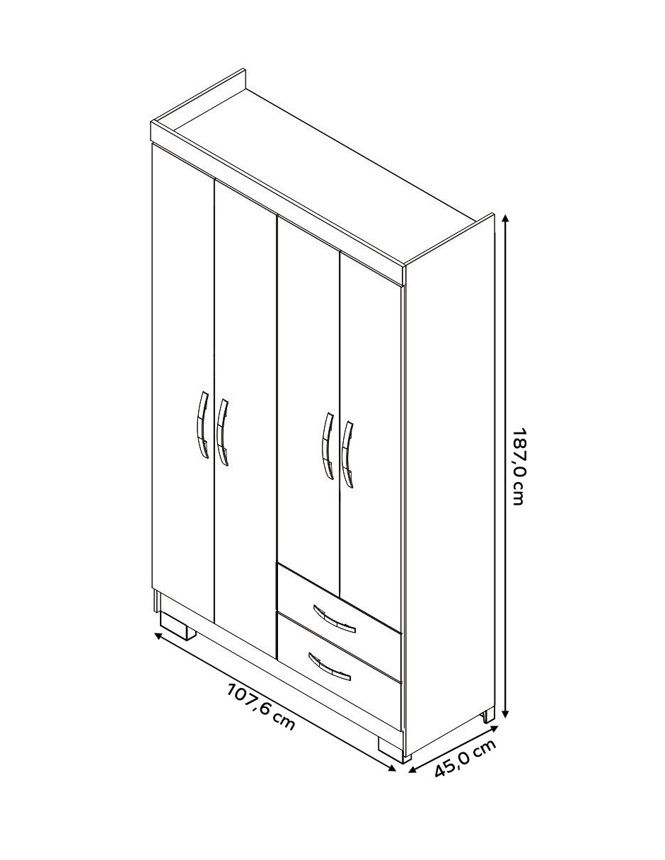Ropero Closet Moderno 4 Puertas y 2 Cajones NT5005 Blanco