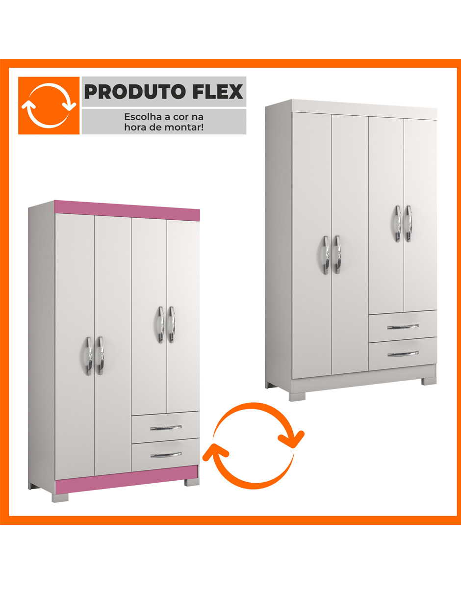 Ropero Closet Moderno 4 Puertas y 2 Cajones NT5005 Blanco
