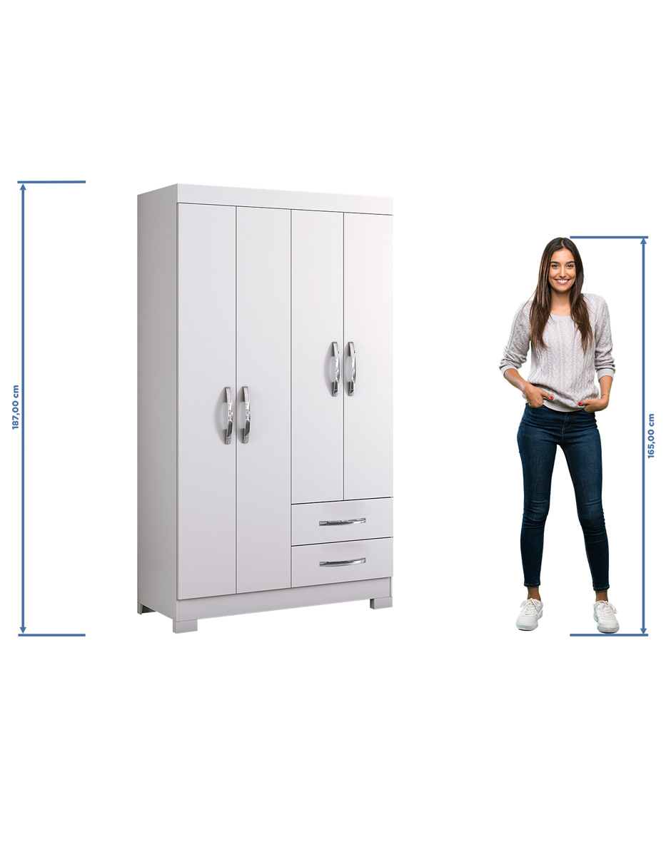 Ropero Closet Moderno 4 Puertas y 2 Cajones NT5005 Blanco