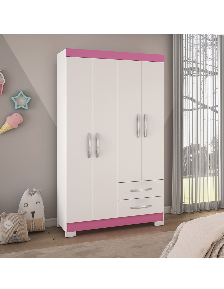 Ropero Closet Moderno 4 Puertas y 2 Cajones NT5005 Blanco