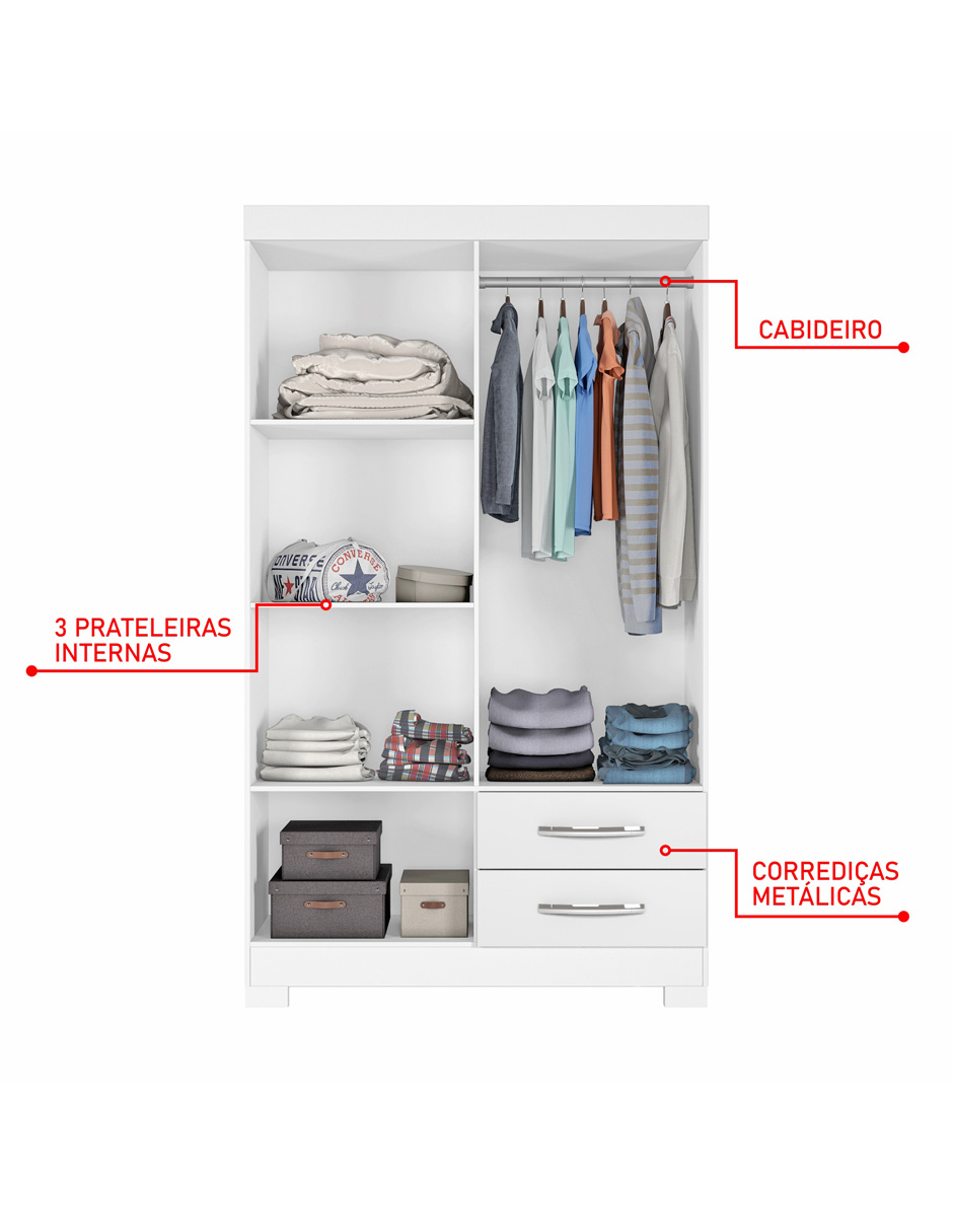 Ropero Closet Moderno 4 Puertas y 2 Cajones NT5005 Blanco