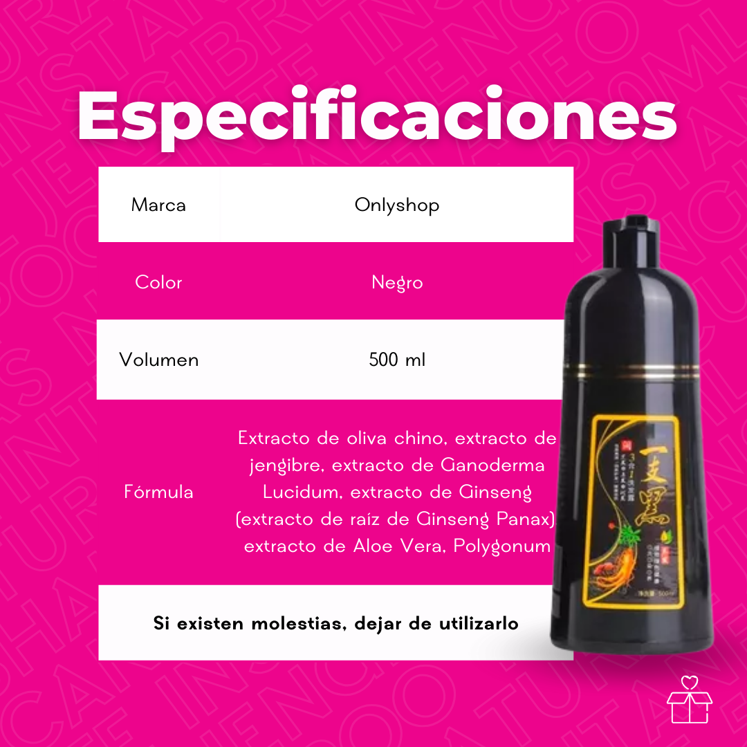 Shampoo Tinte Instantaneo Cubre Canas Natural Jengibre 500ml Negro