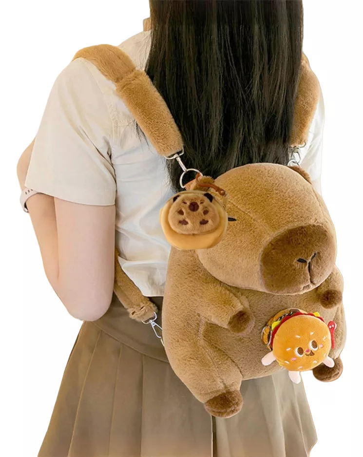 Mochila De Felpa Capibara Backpack Carpicho Capybara Peluche 35cm Con Colgante