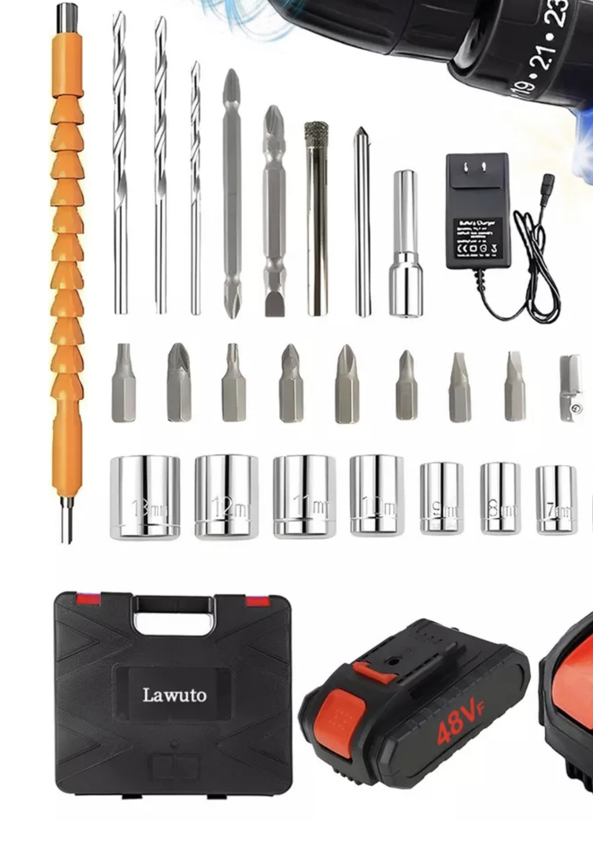 Taladro Electrico Atornillador Inalámbrico Impacto Kit Con Batería De Litio De 48v Lawuto Color Azul