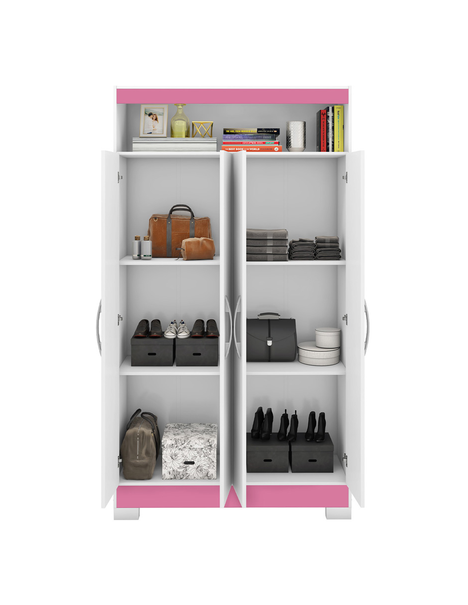 Armario Multifuncional 4 Puertas Blanco/Rosa NT4040