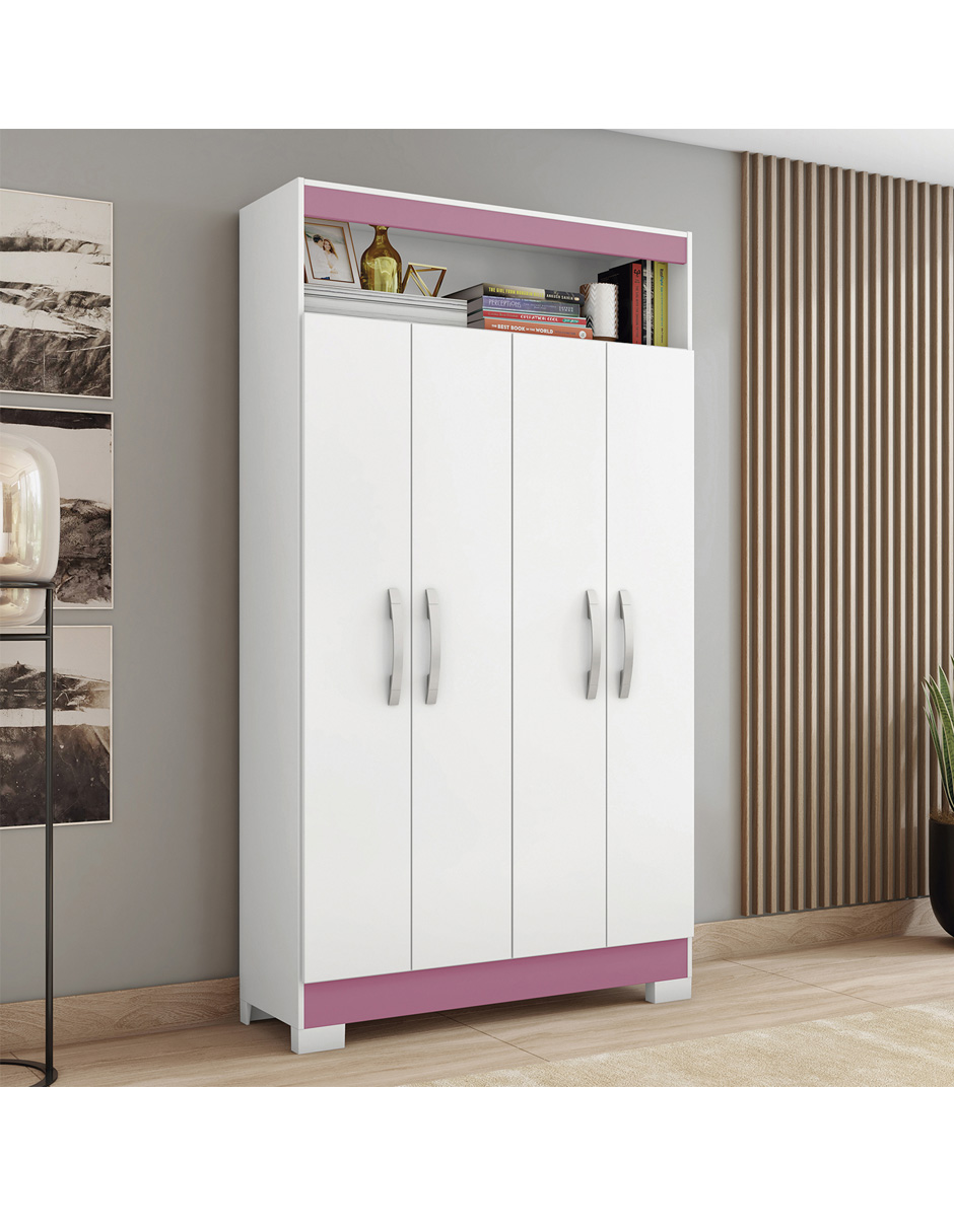 Armario Multifuncional 4 Puertas Blanco/Rosa NT4040