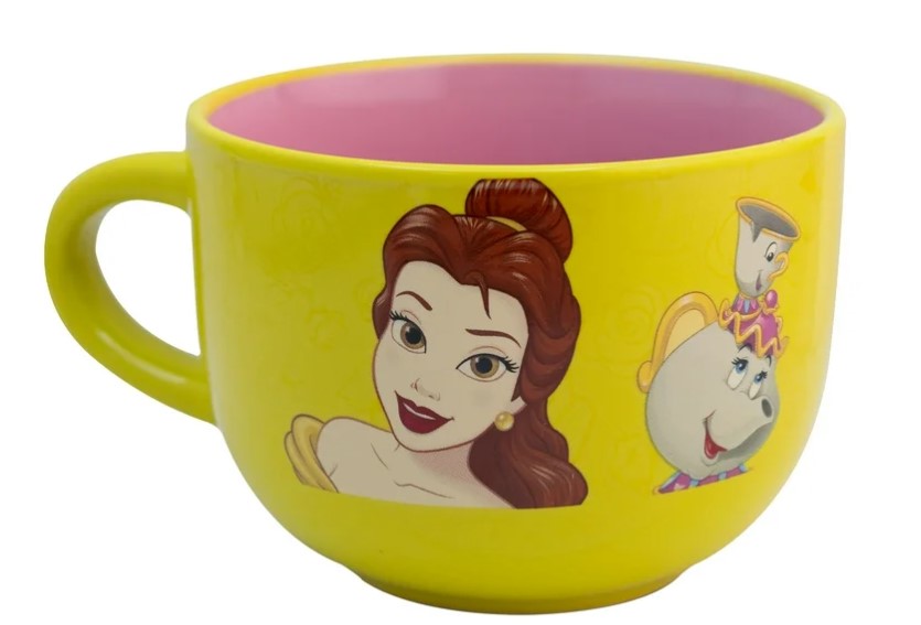 Taza Jumbo Bella y Bestia Tazon Bitono De Cerámica, Bella y Rosa Encantada “Beauty and the Beast” 820 Ml Princesas Disney Princess