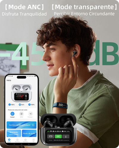 Smart Pantalla Audífonos Bluetooth 5.4 Anc Auriculares App