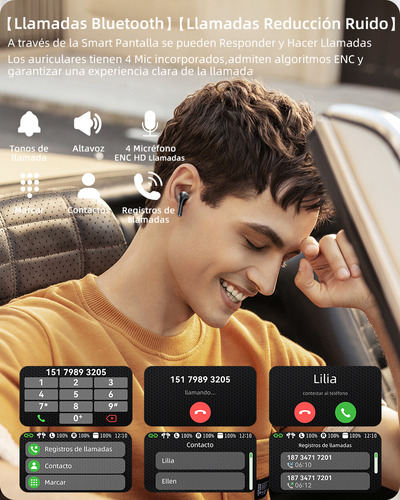 Smart Pantalla Audífonos Bluetooth 5.4 Anc Auriculares App