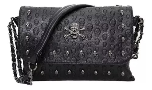 Bolso Mujer, Diseño De Calavera Con Remache, Color Negro Bolsos Góticos