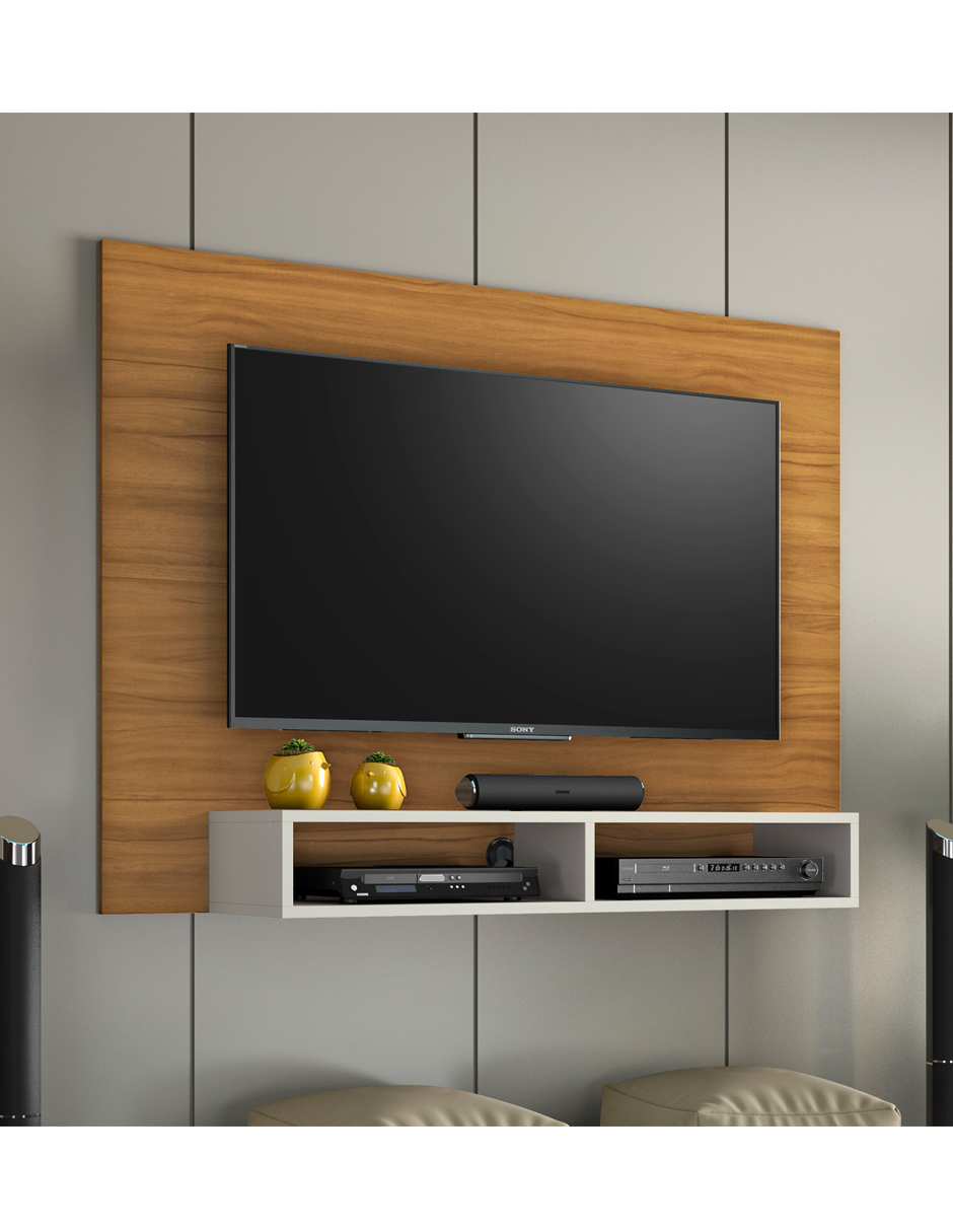  Mueble Para Tv De Hasta 49 Pulgadas Panel Flotante C/repisa Café Claro