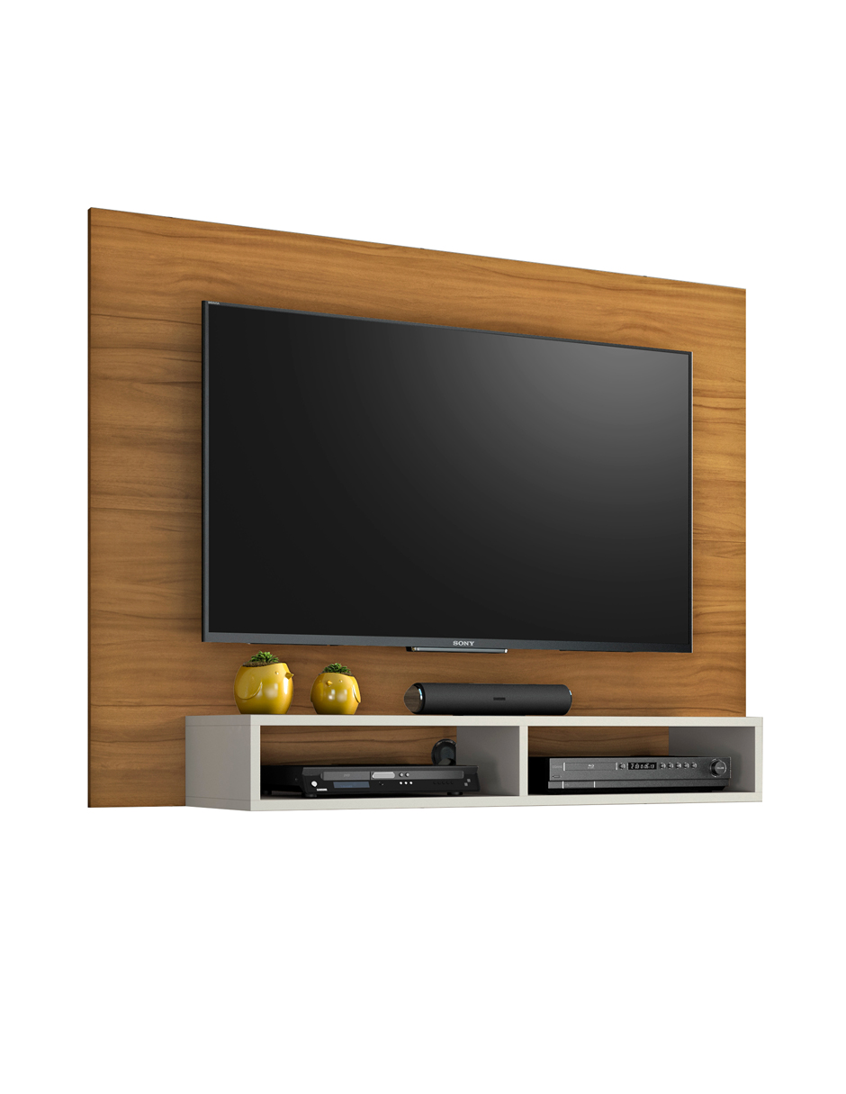  Mueble Para Tv De Hasta 49 Pulgadas Panel Flotante C/repisa Café Claro