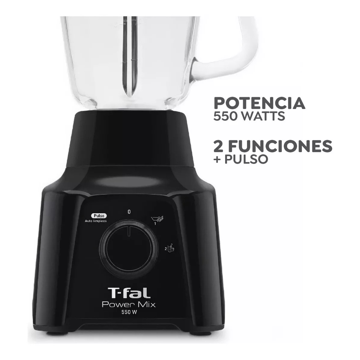 Licuadora T-fal Vaso de Vidrio 1.25 Litros Power Mix Negra LN2838MX