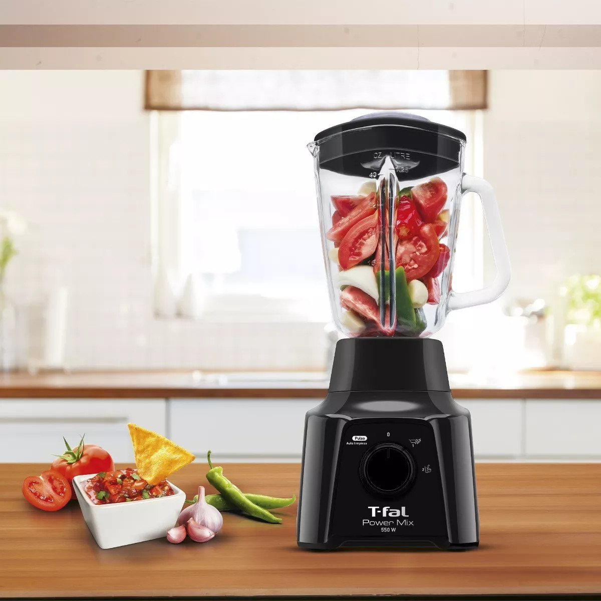 Licuadora T-fal Vaso de Vidrio 1.25 Litros Power Mix Negra LN2838MX