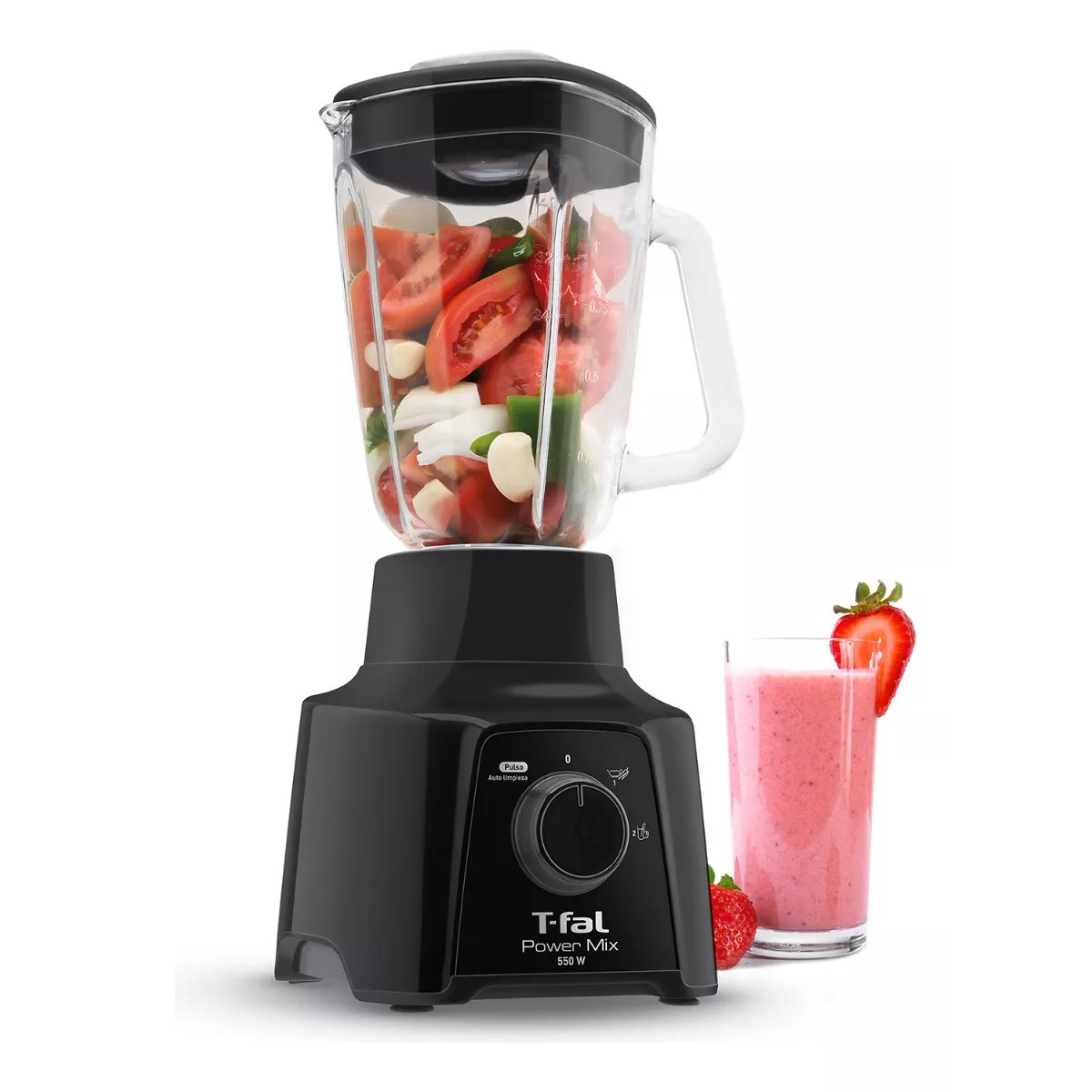 Licuadora T-fal Vaso de Vidrio 1.25 Litros Power Mix Negra LN2838MX