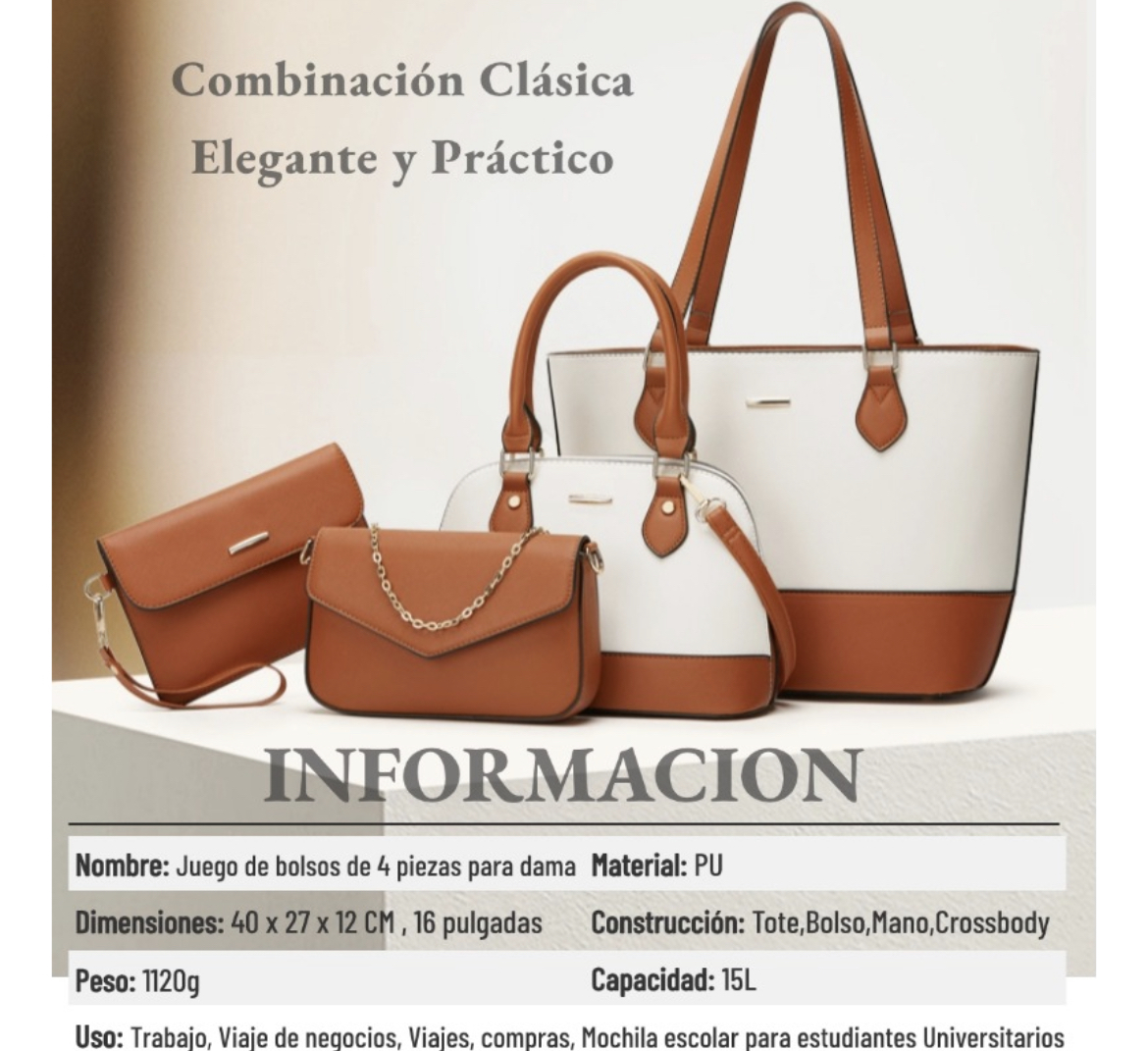 Set De Bolsas De Mujer 4 Piezas Tote Bag Maletin Para Laptop