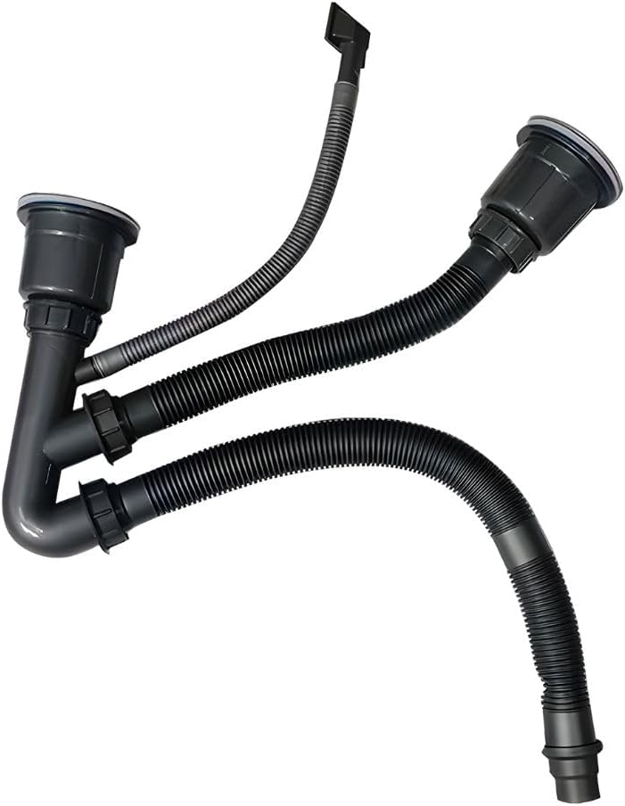 CNX Contra Canasta con Salida Doble, Céspol Flexible y Rebosadero, Acabado Negro, Para Tubería de 2”