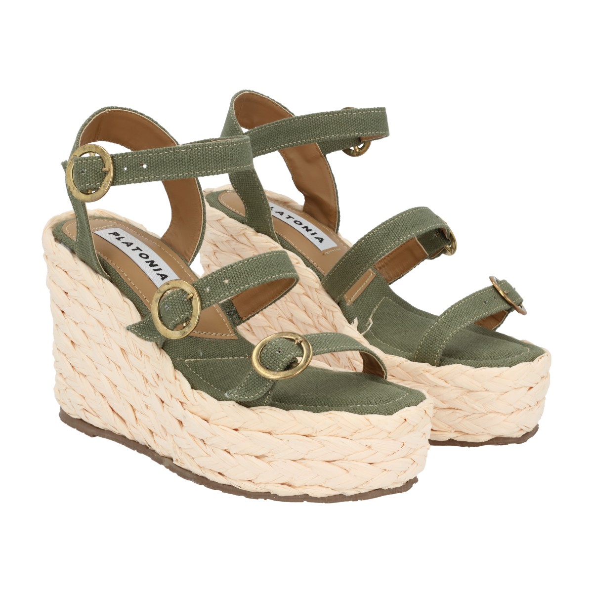 Sandalia De Plataforma Isidora Con Lazo Natural Y Lona Curry Premium Napa Metálica Para Mujer Calzado Platonia