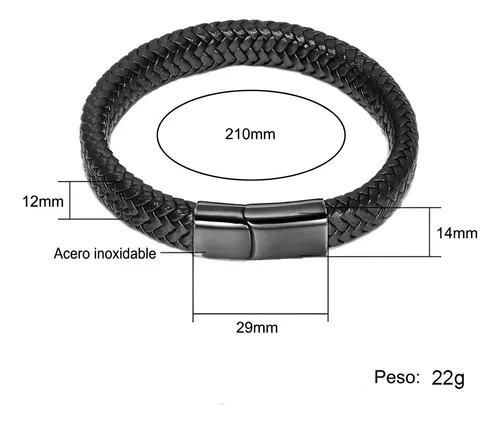 Pulsera Cuero Trenzado Cierre Magnetico Iman Hombre Mujer Color Trenzada-Negra Largo 20 cm