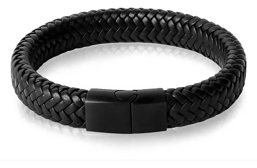 Pulsera Cuero Trenzado Cierre Magnetico Iman Hombre Mujer Color Trenzada-Negra Largo 20 cm