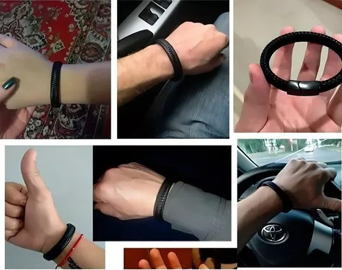 Pulsera Cuero Trenzado Cierre Magnetico Iman Hombre Mujer Color Trenzada-Negra Largo 20 cm