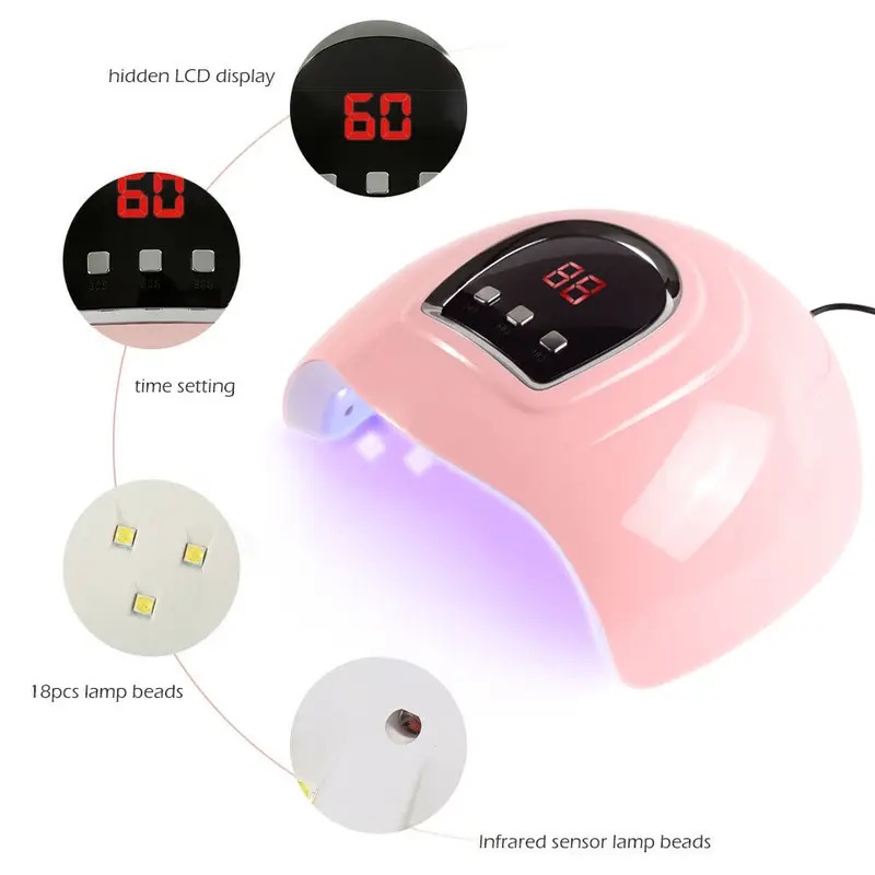 Lámpara de uñas LED de 54W, secadora de uñas UV, máquina de fototerapia para uñas con temporizador, lámpara de secado de uñas