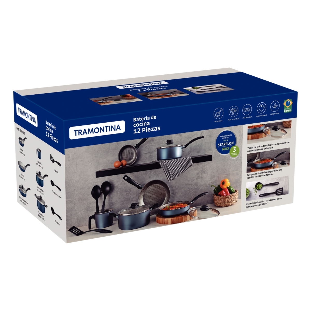 Bateria de Cocina Tramontina 27899/481 Turim 12 Piezas Azul ENDY4