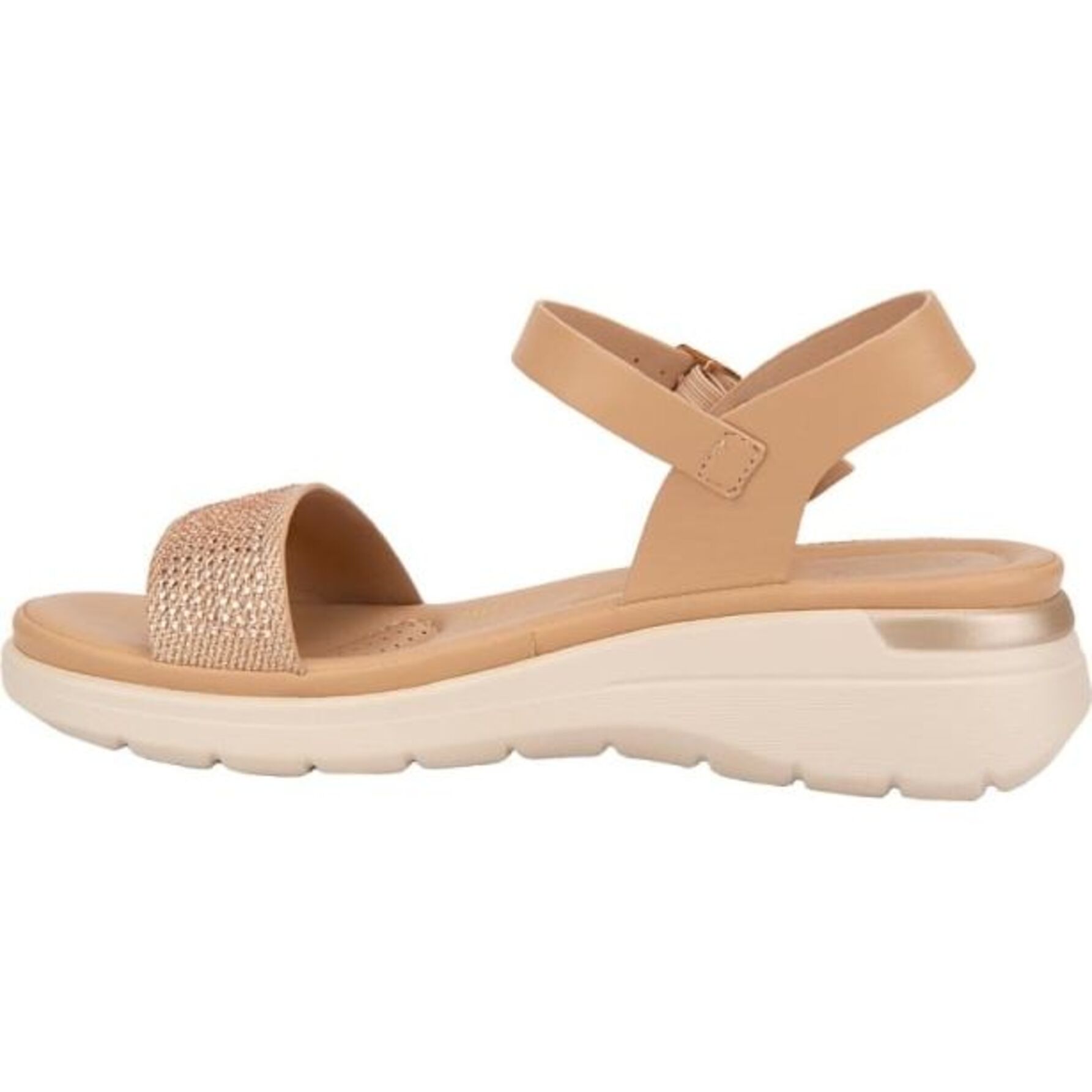 Sandalia para mujer, casual, con detalles de pedrería al frente, corte pulsera, marca Shosh y color camel, mod. 1188543