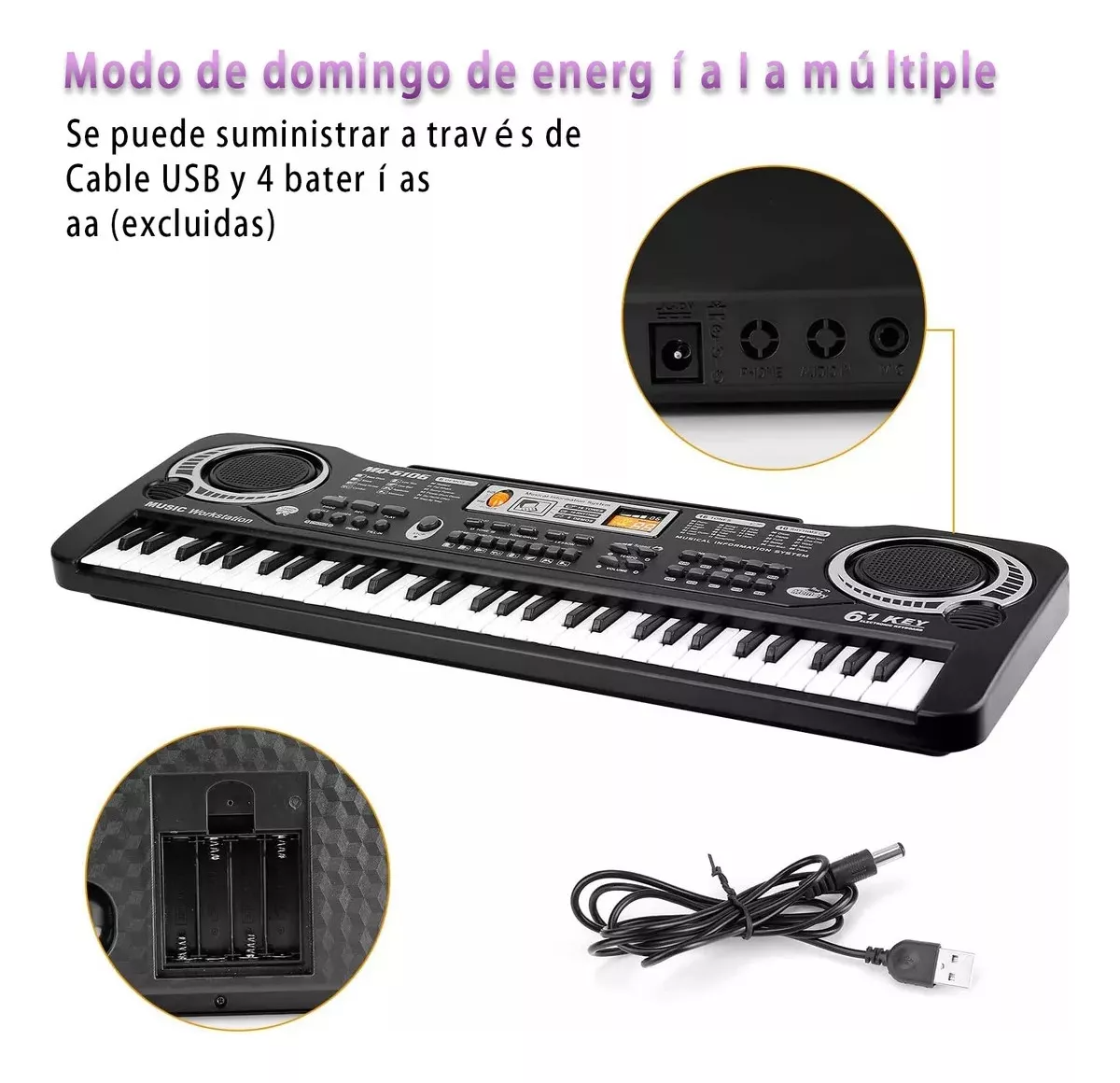 61 Teclado Piano Digital 61 Teclados Piano Para Niños Con Micrófono,teclados Musicales Para Niñas Niños,color negro