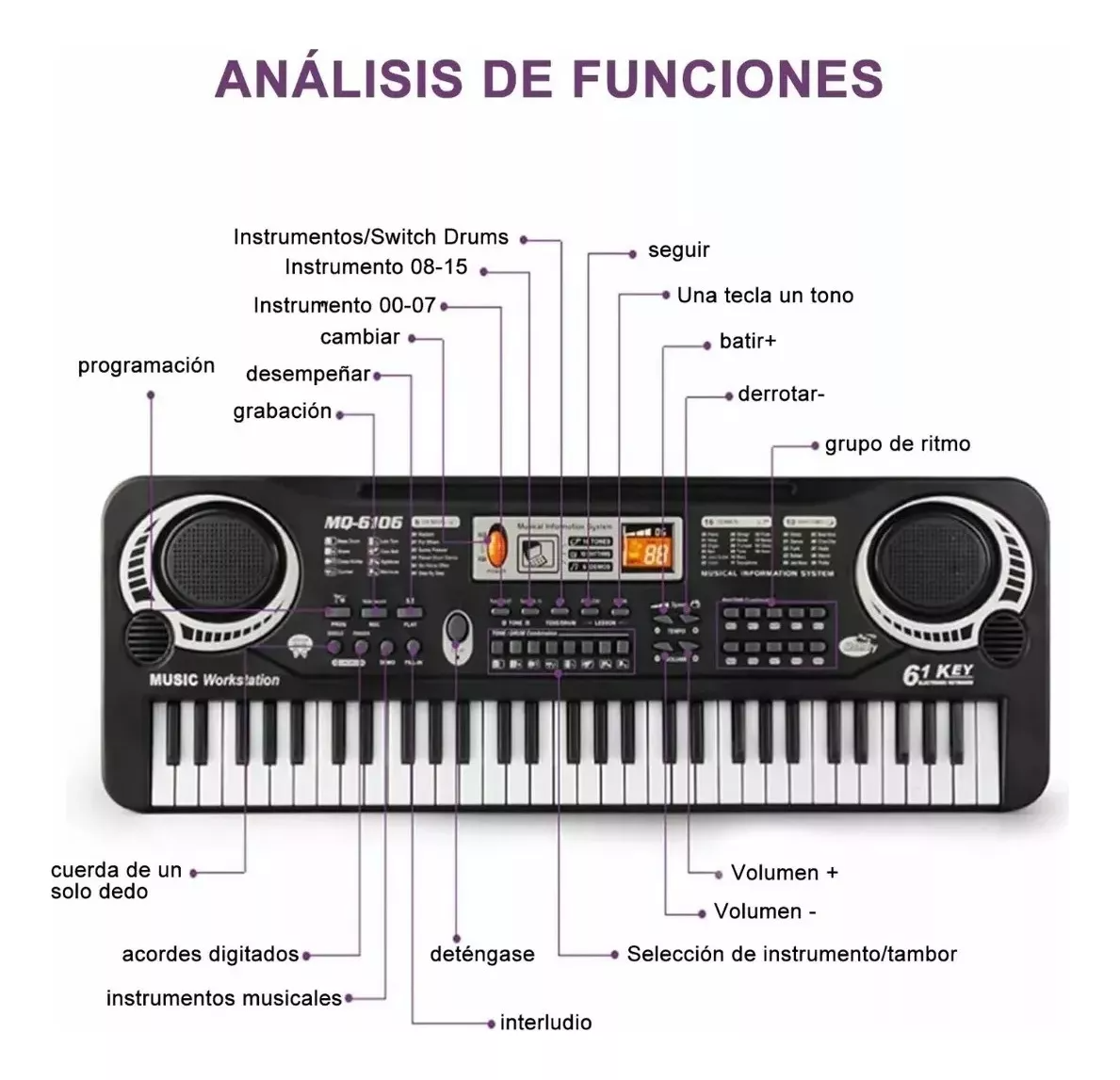 61 Teclado Piano Digital 61 Teclados Piano Para Niños Con Micrófono,teclados Musicales Para Niñas Niños,color negro