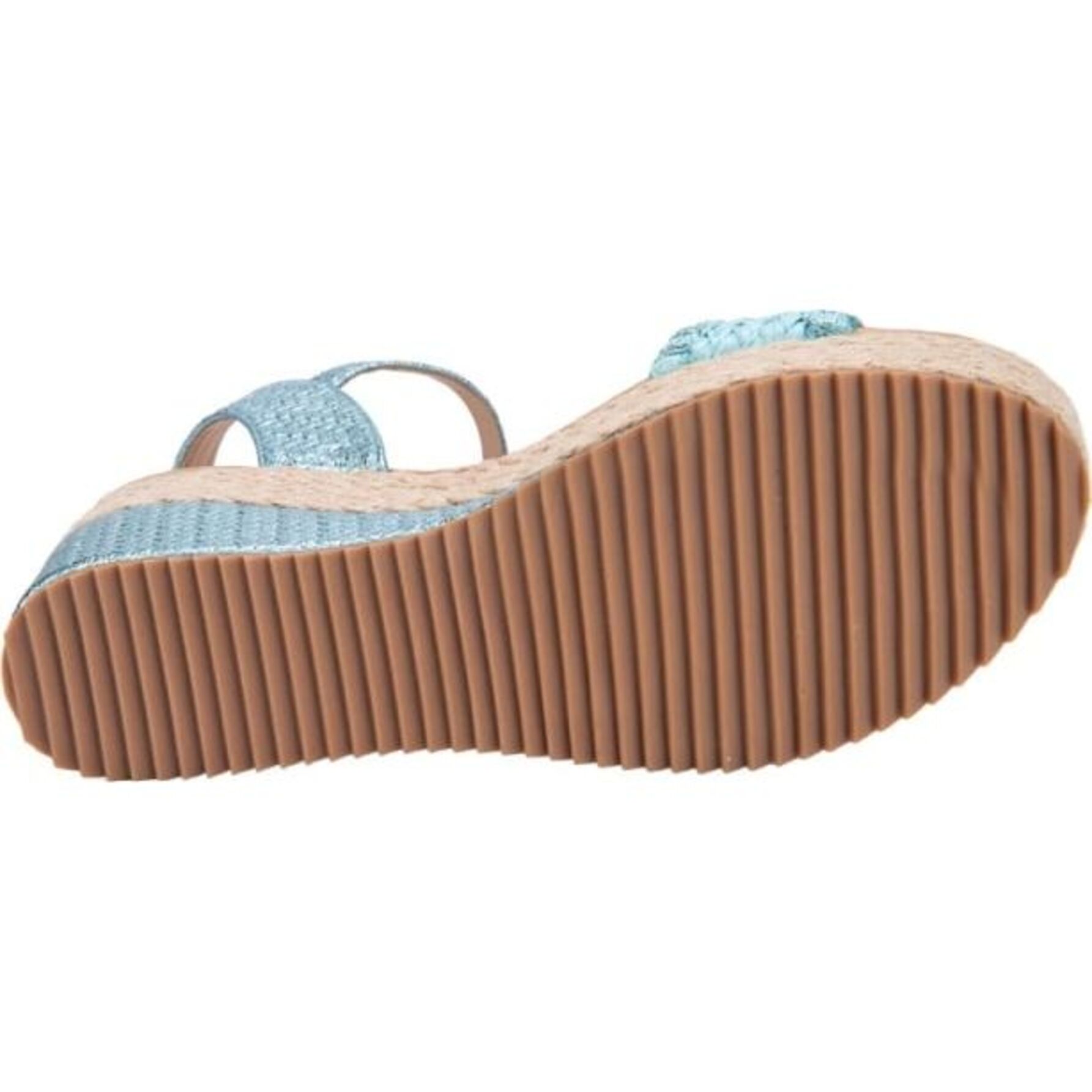 Sandalia para mujer, con plataforma, con acabado tejido de rafia, tacón medio, marca Vi Line, color azul, mod. 1188541