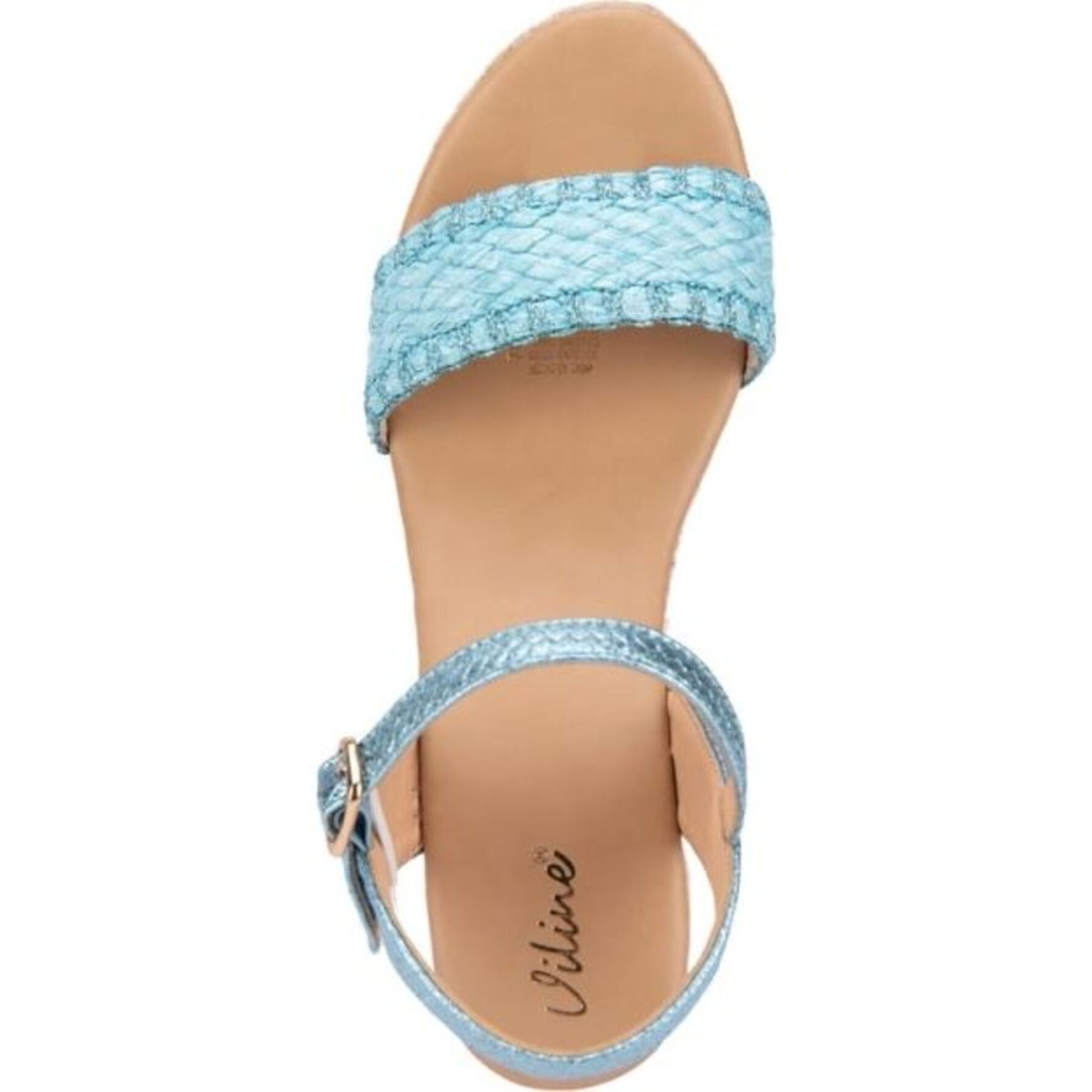 Sandalia para mujer, con plataforma, con acabado tejido de rafia, tacón medio, marca Vi Line, color azul, mod. 1188541