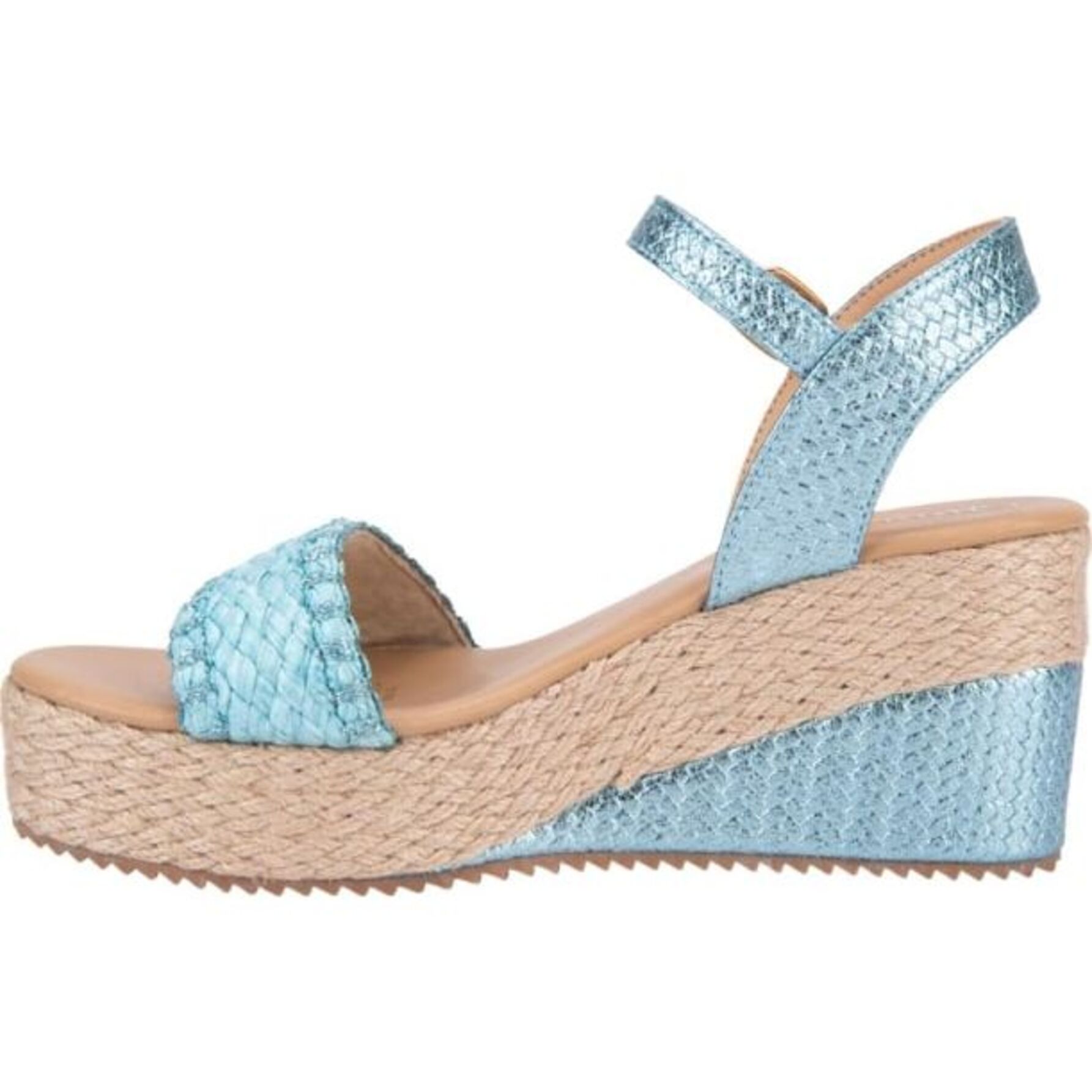 Sandalia para mujer, con plataforma, con acabado tejido de rafia, tacón medio, marca Vi Line, color azul, mod. 1188541