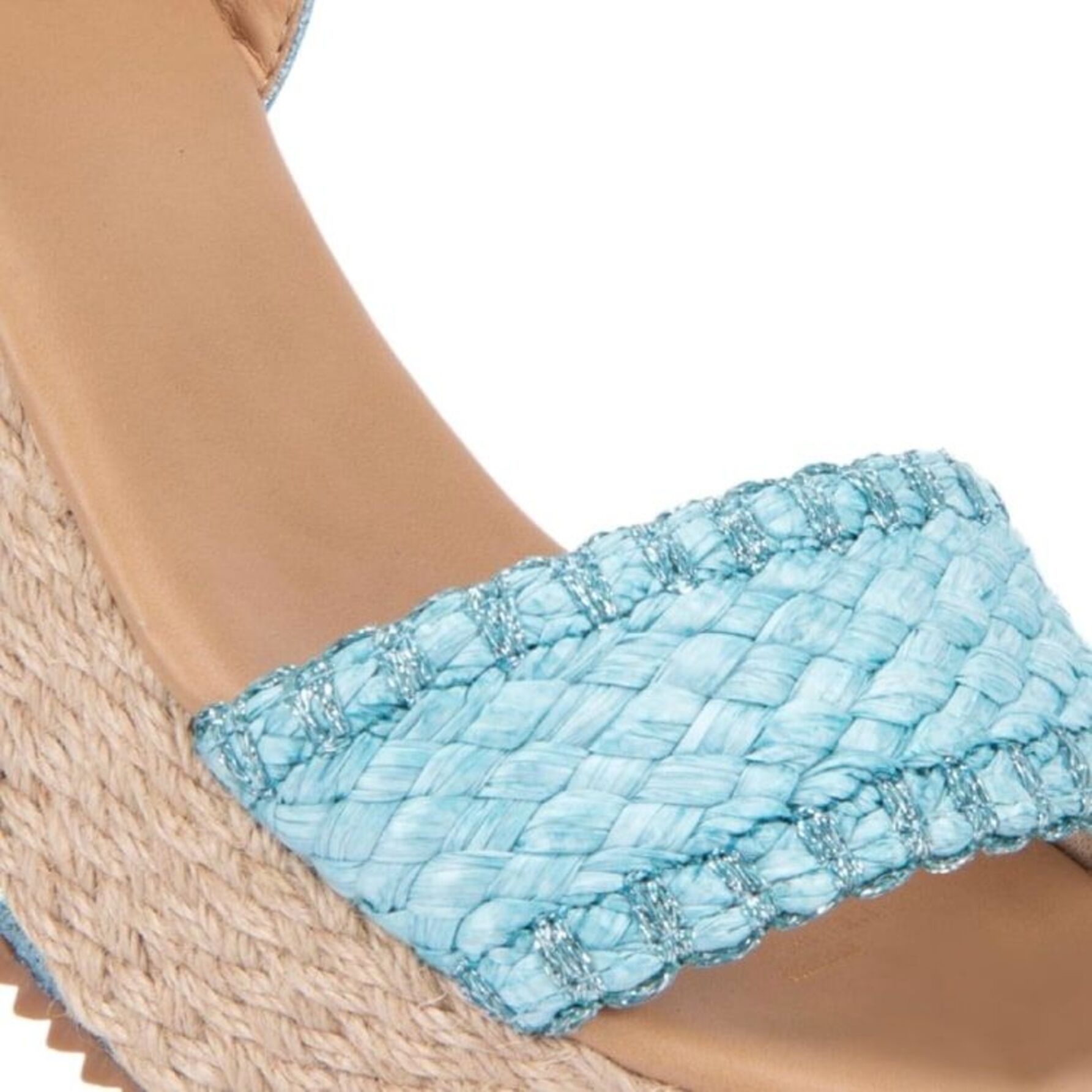 Sandalia para mujer, con plataforma, con acabado tejido de rafia, tacón medio, marca Vi Line, color azul, mod. 1188541