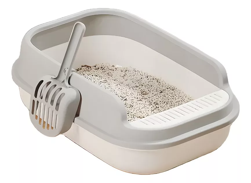 Arenero Grande Para Gato Con Extensión Y Pala 52x36x16cm Color Gris