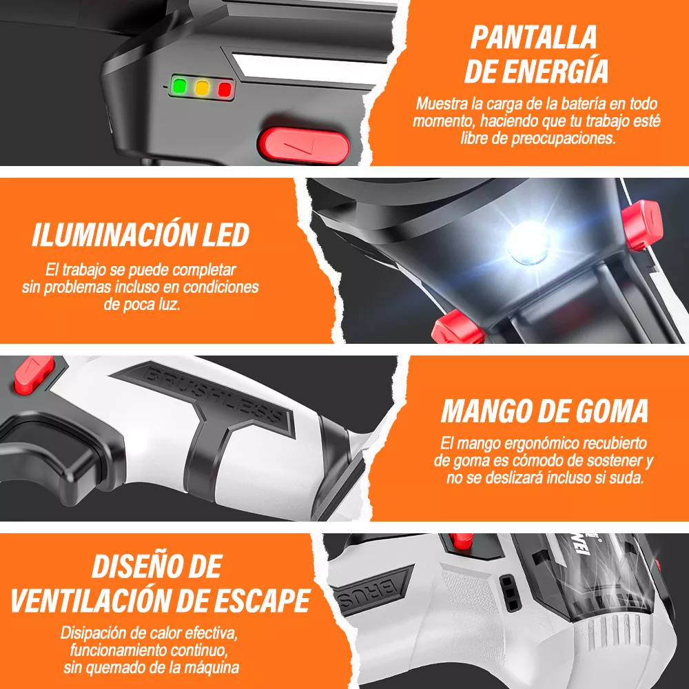 Taladro Rotomartillo Nanwei Sin Escobillas Con 2baterías 3.0ah Color Negro