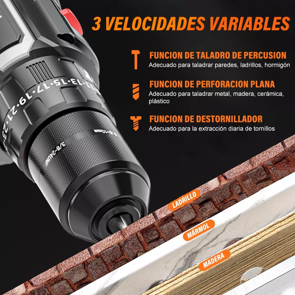 Taladro Rotomartillo Nanwei Sin Escobillas Con 2baterías 3.0ah Color Negro